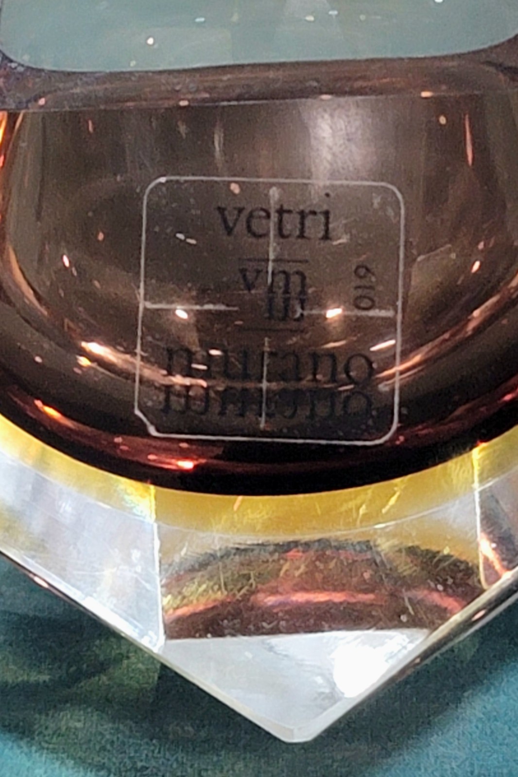 Vintage Murano Faceted Sommerso Ashtray Amber Clear – Seguso Flavio Poli Style –