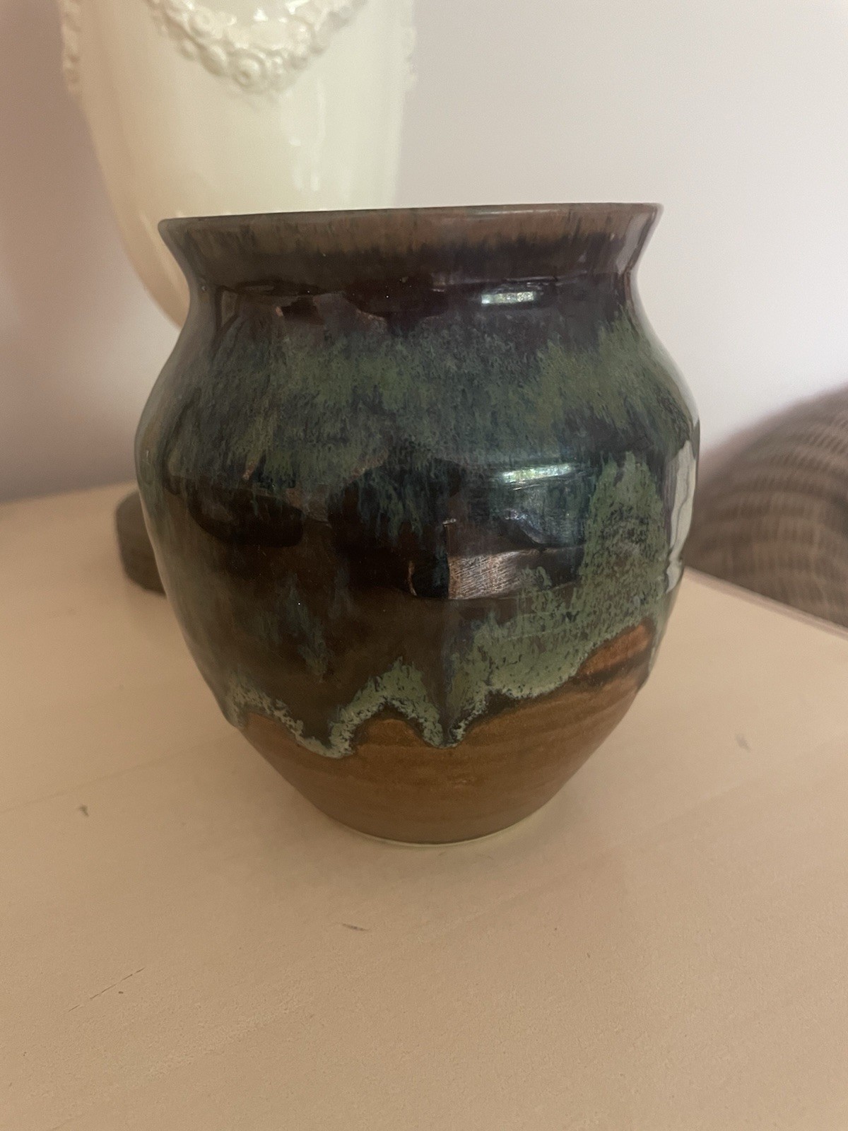 Vintage Handmade Studio Pottery Drip Glaze Pot/Vase Signed By Artist