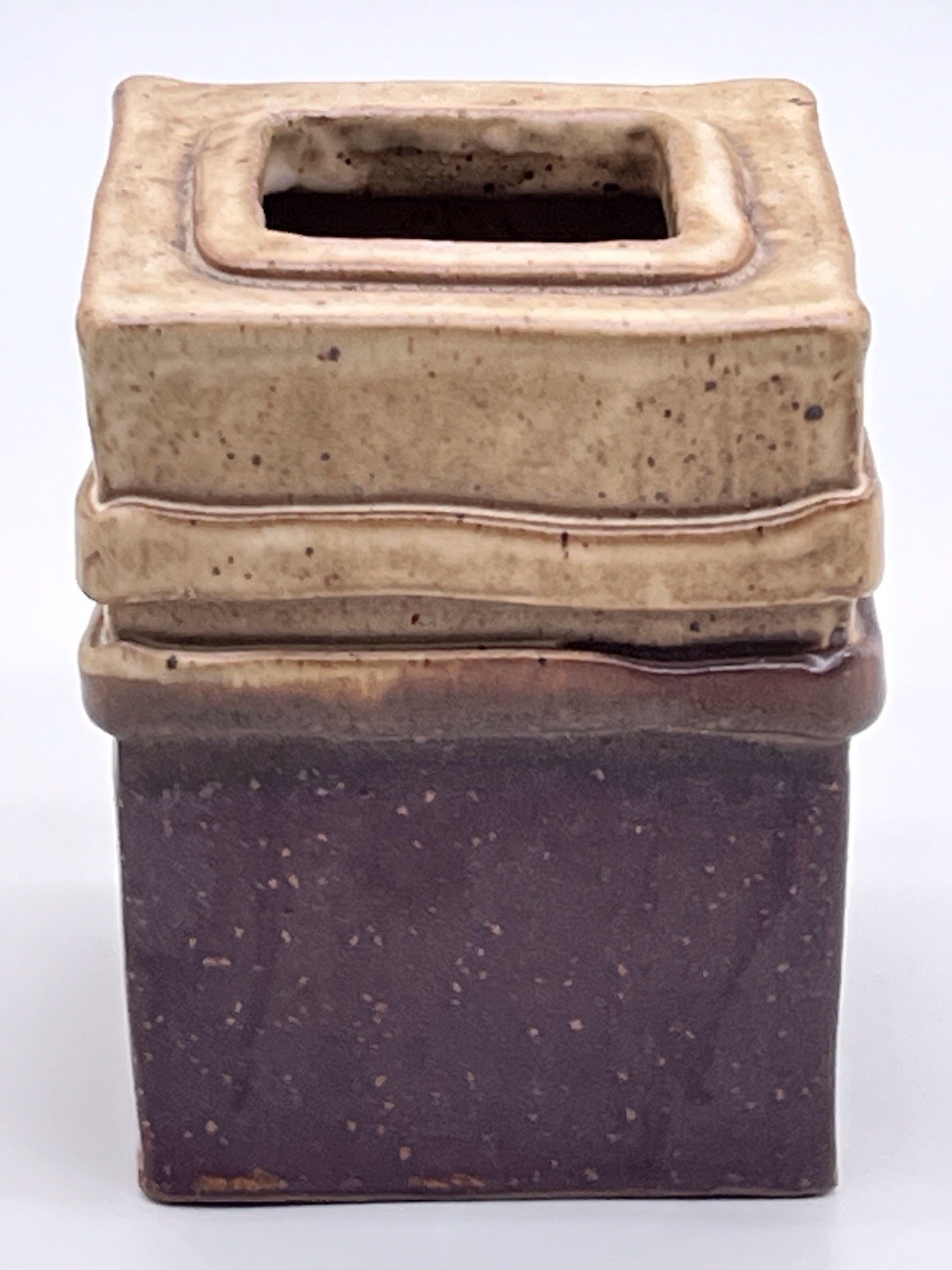 Vtg MCM Studio Art Pottery Square Vase Artist Signed ‘77 Retro