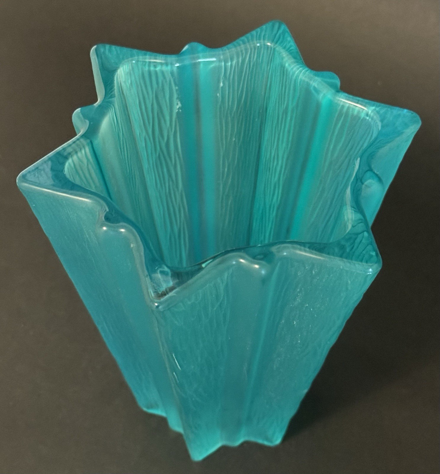 Vintage Daum French Aqua Blue Green Textured Glass Vase Pierre D’Avesn 6.25”