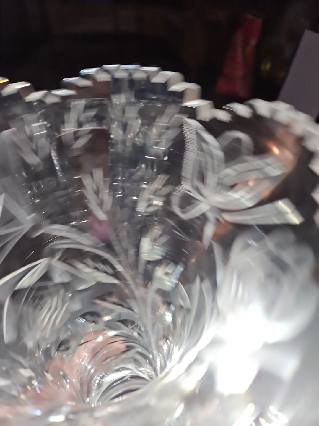Huge 16-1/4″ VASE, American Brilliant Period Cut Glass Crystal Butterfly & Rose