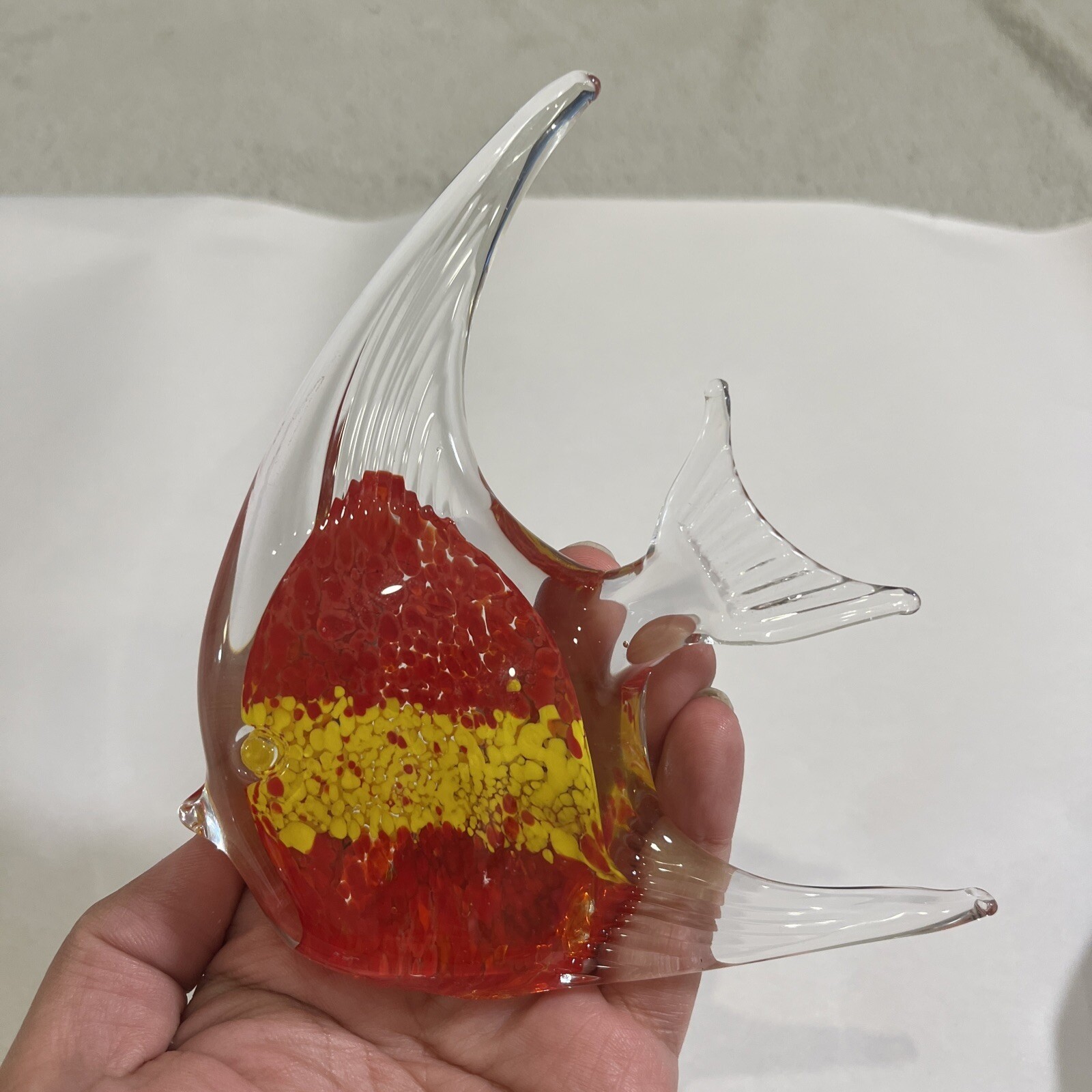 Vintage Art Blown Glass Red Yellow Blue Fish Figurine Paperweights