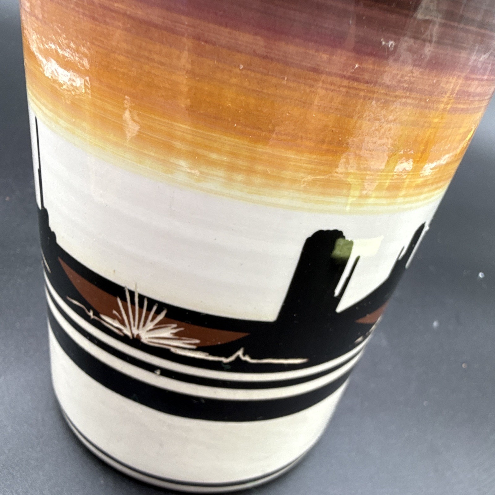 Hand Painted Ceramic Art Pottery Vase Southwestern Landscape Signed MW3 12″