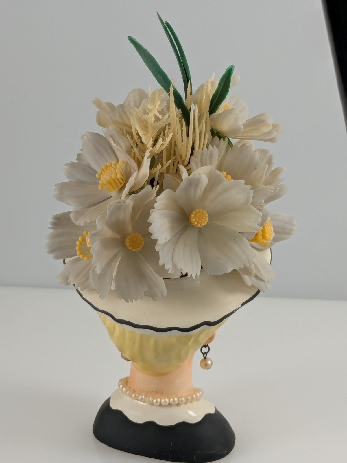 Vintage Lady Head Vase Hand Glove Lashes Original Plastic Flowers & Jewelry