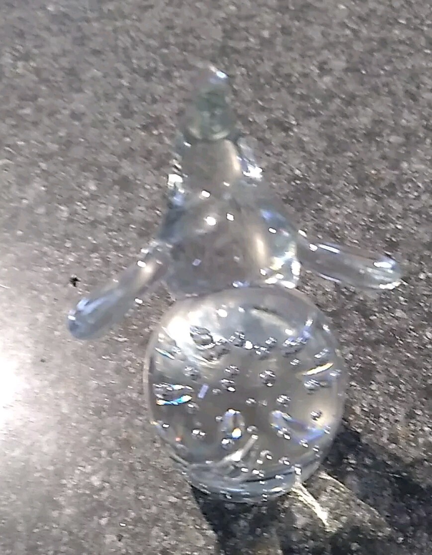 Art Glass Elephant Trunk Up Figurine Bubble Paperweight
