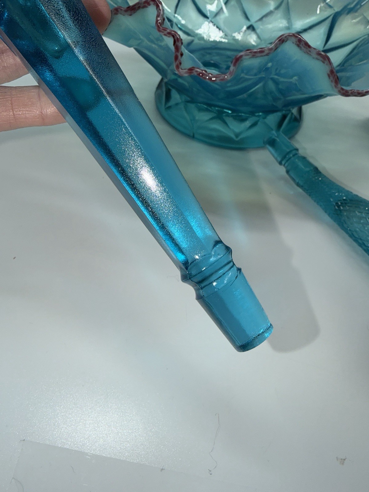 Vintage Epergne Northwood 4 Horn Opalescent Blue Red Frit Stunning READ RARE