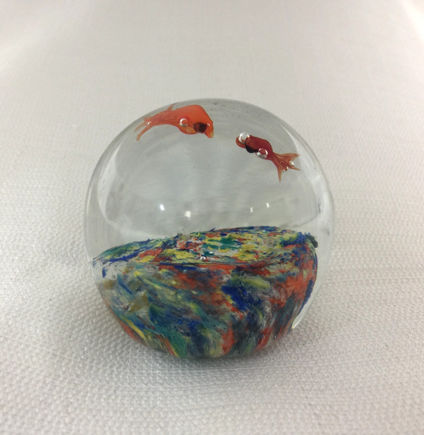 Vintage Art Glass Koi Goldfish Multicolor Base Paperweight 2 3/8″ x 2 3/8″
