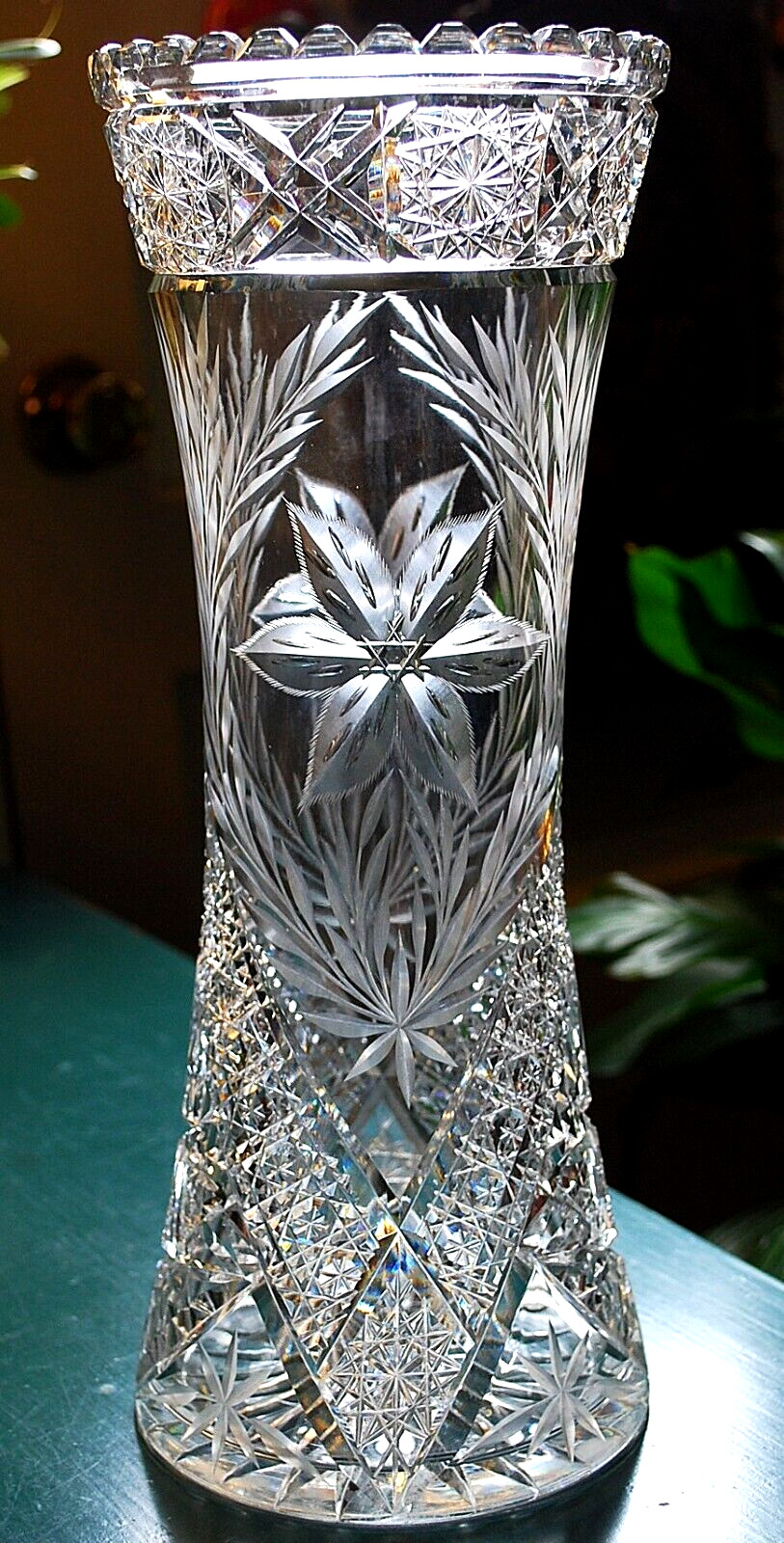 Antique ABP American Brilliant Period Glass HAND CUT LAMP BASE/CORSET VASE 14″