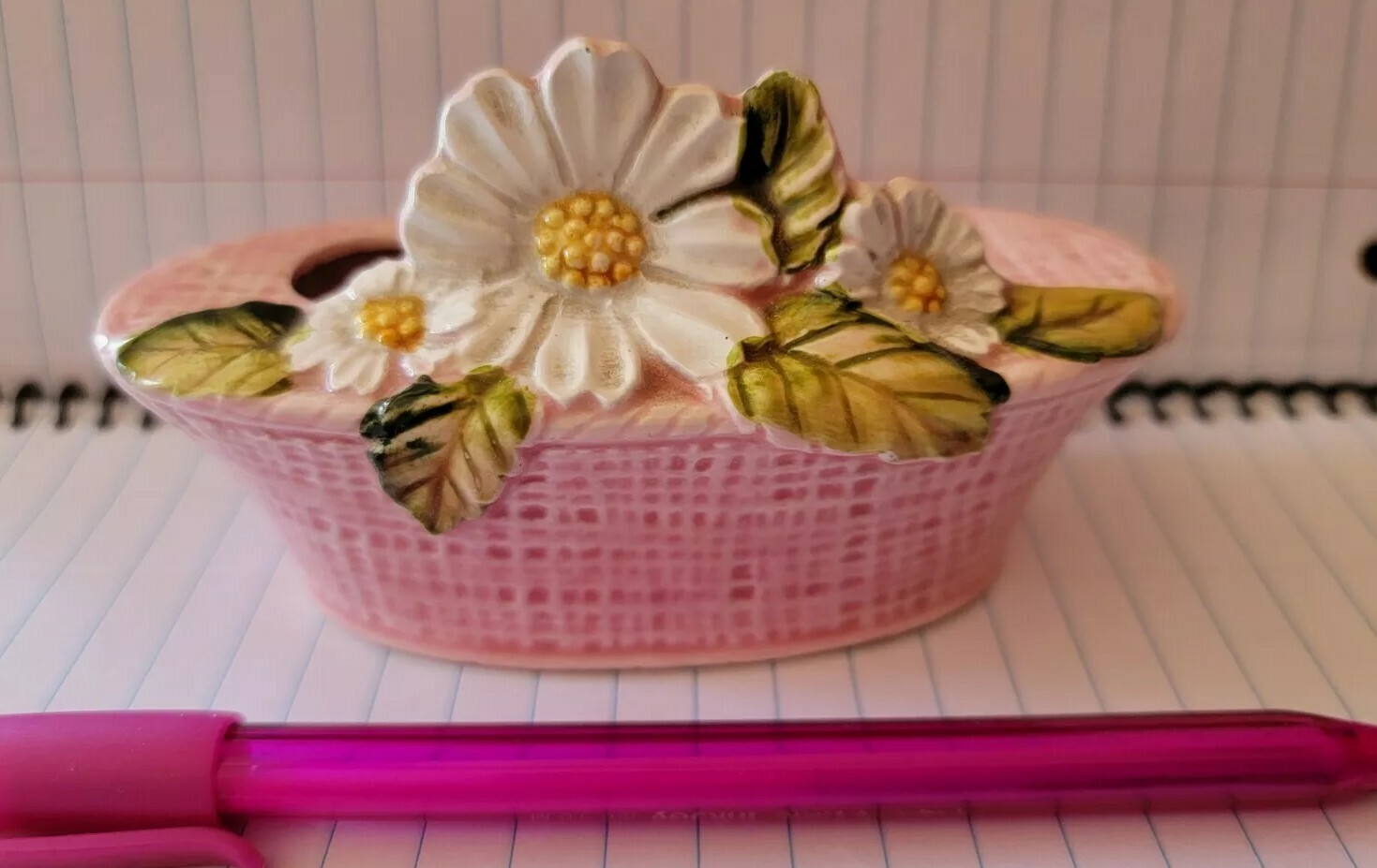 IRICE FIGURAL FLOWER BASKET LIPSTICK HOLDER I.W.RICE & CO INC. MADE IN JAPAN