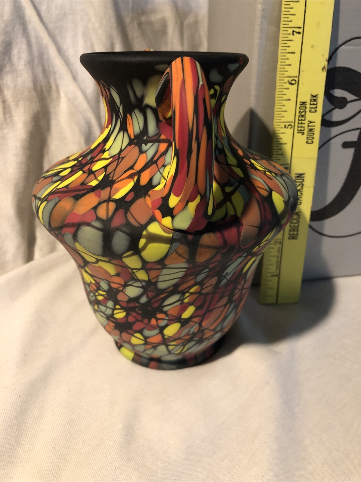 Fenton vase dave fetty mosaic double handle NOT IN RIGHT BOX