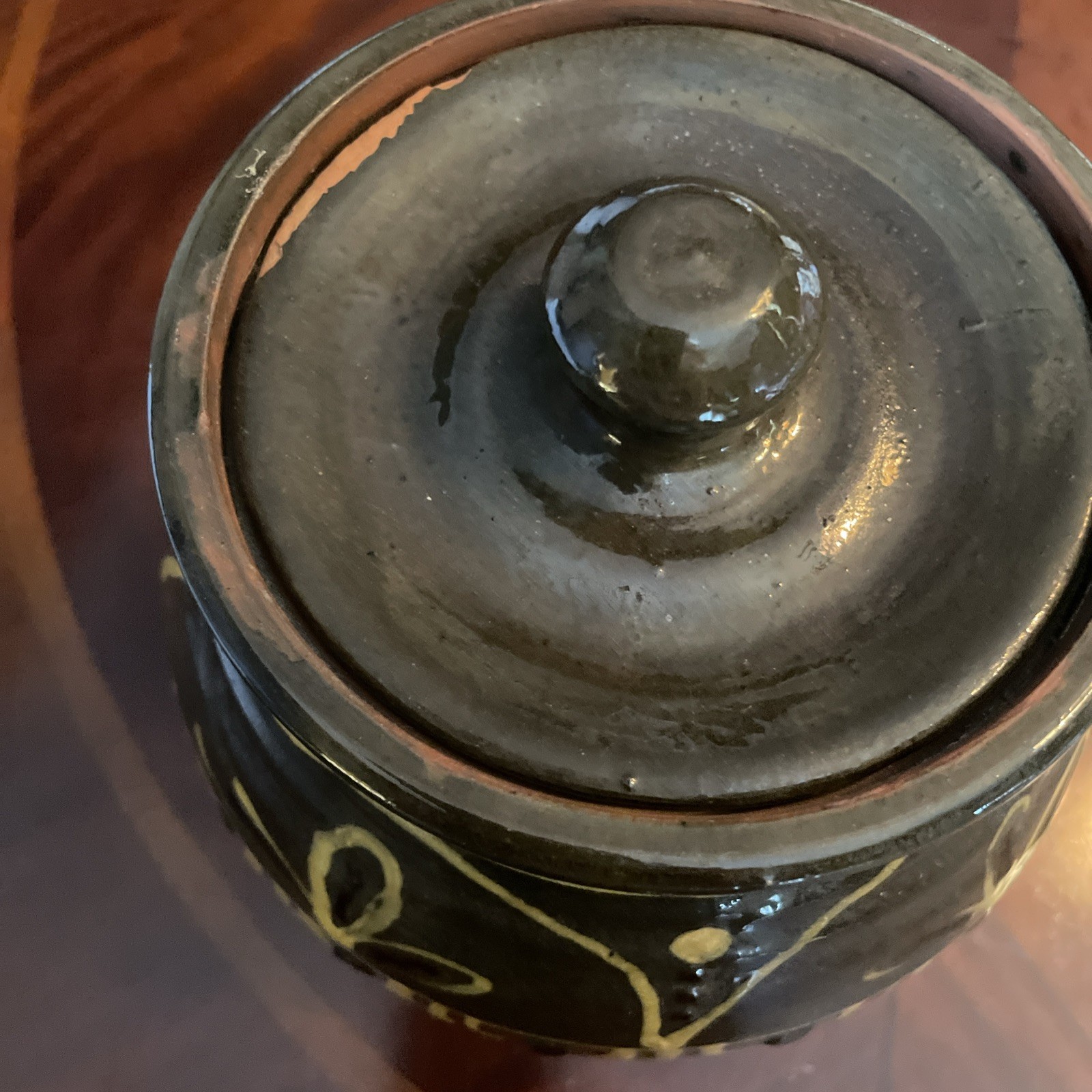 Turtle Creek Pottery Vase Jar Folk Art w/ Lid Glazed SIGNED Jessica Ross 8”