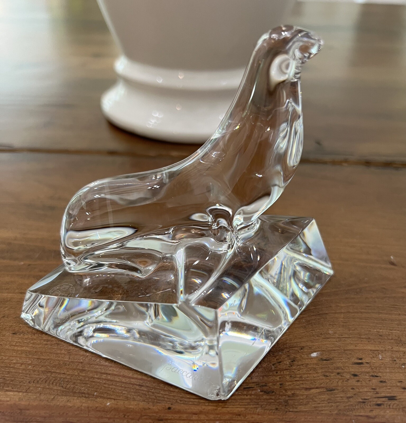 vintage baccarat Clear Crystal Seal On Iceberg 4” Tall 4 1/2” Long Read
