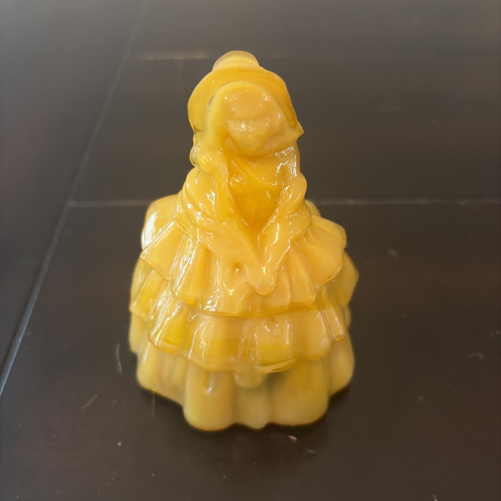 Boyd Art Glass Louise Doll Figurine 4.25″ Apricot Orange Cadmium UV Glow
