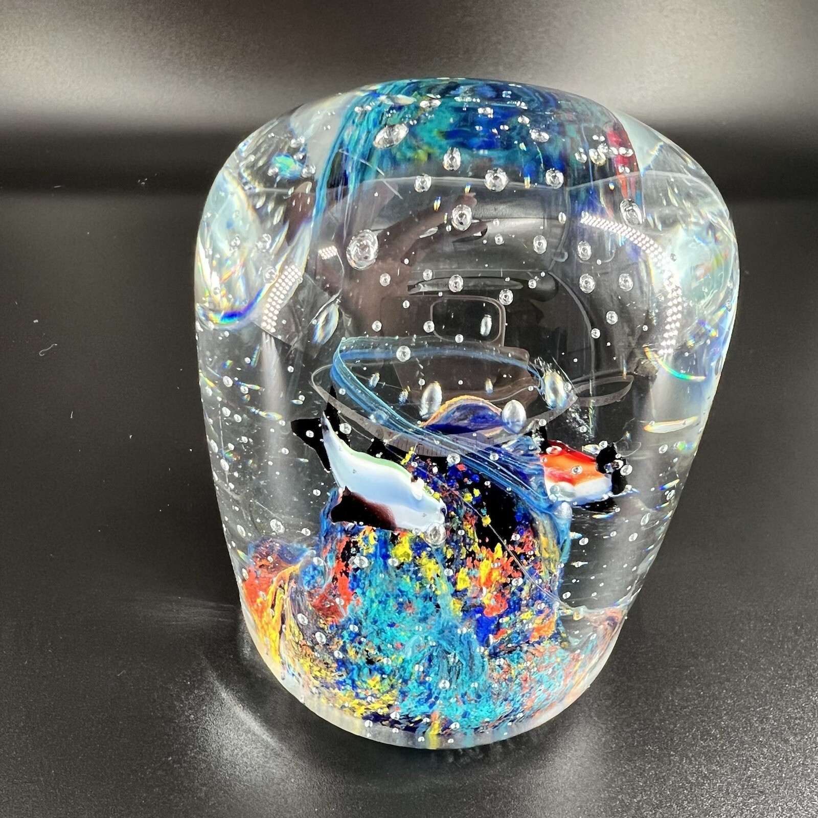 Art Glass Aquatic Paperweight Fish Aquarium Controlled Bubbles Cylinder Shape