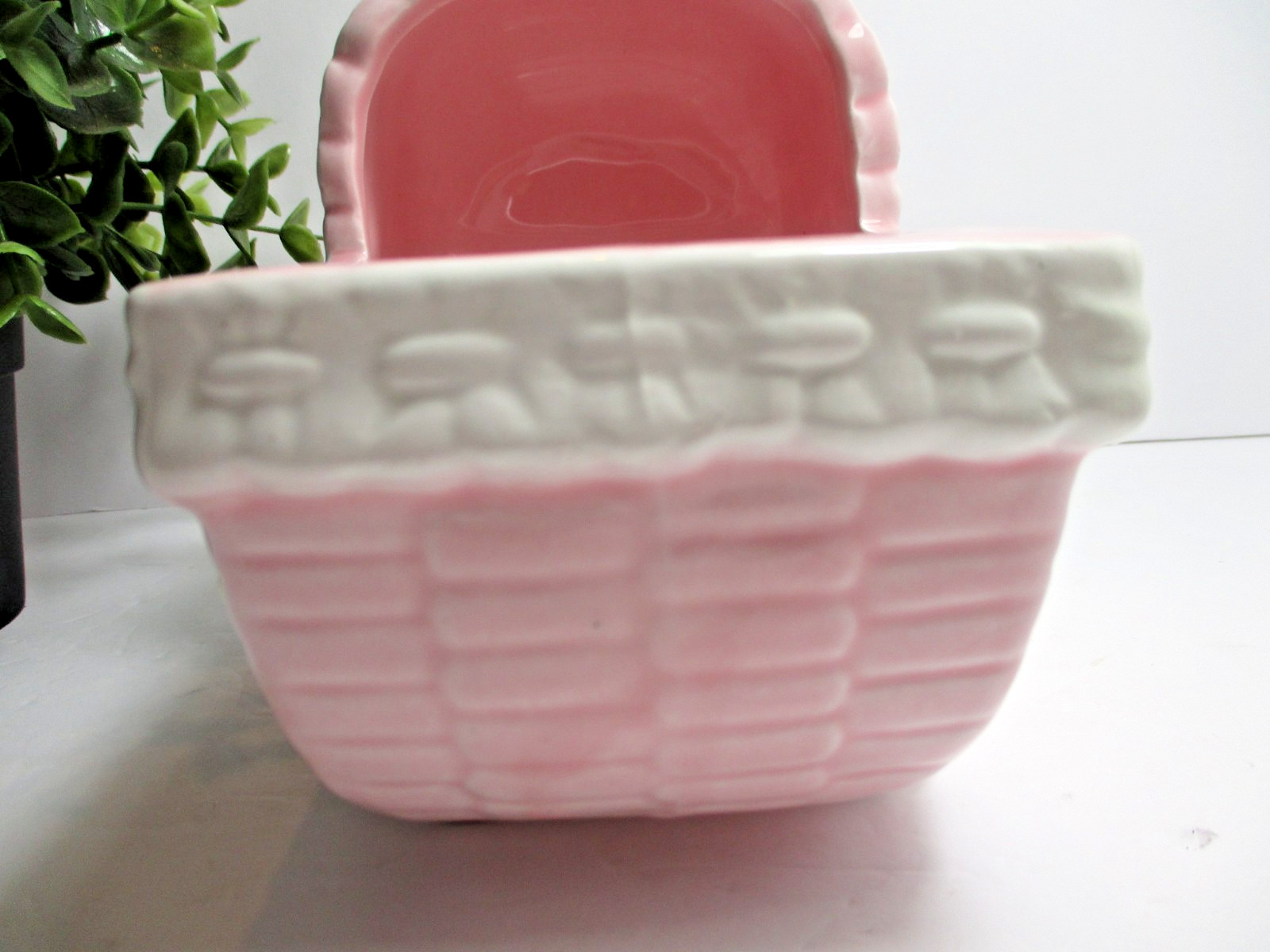 Ceramic Cradle Planter –Pink, ABC Motif ribbon Bow & Roses Vintage