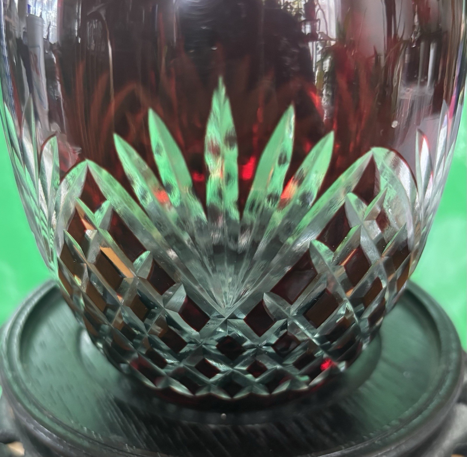 Vintage Bohemian Ruby Red Cut To Clear Glass Crystal Vase 6” Tall