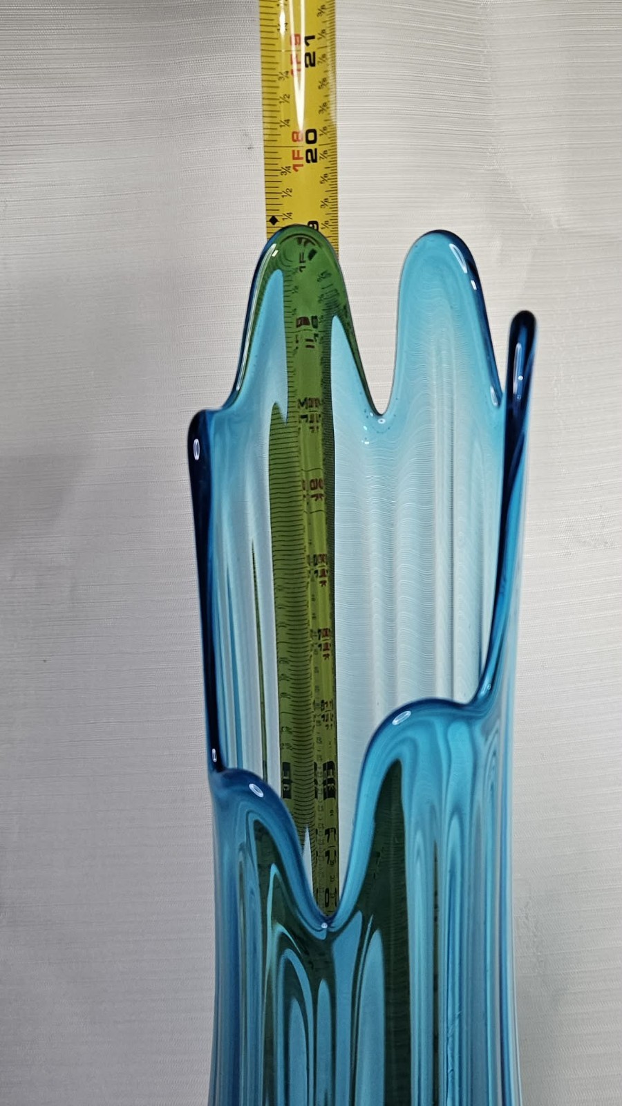 LE Smith Amazing 19” MCM Ribbed Fat Bottom Swung Vase Peacock Blue Vintage