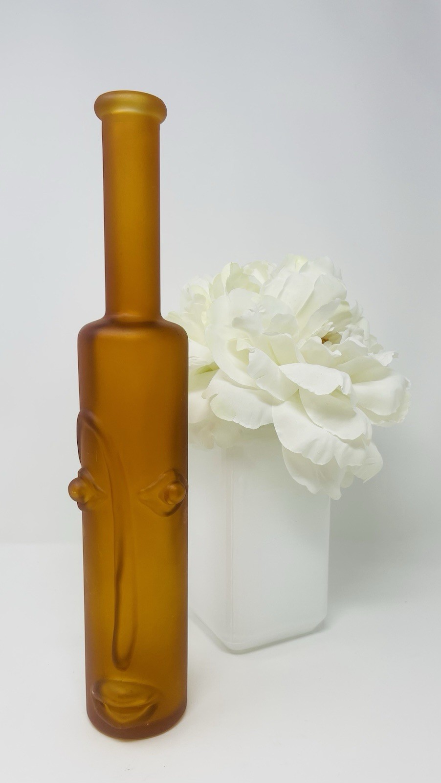 Vintage “Kefla Depose” 14” Frosted Amber Glass Bottle with Face – France