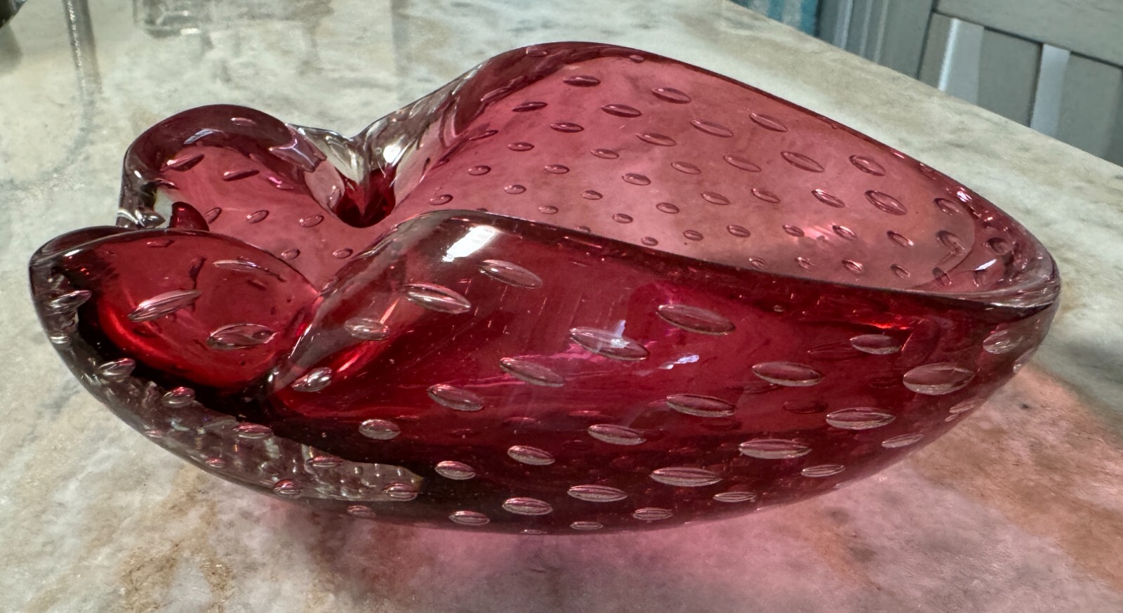 VTG Murano Italian Art Glass “Bullicante” Bowl or ashtray 7 1/8″ cranberry pink