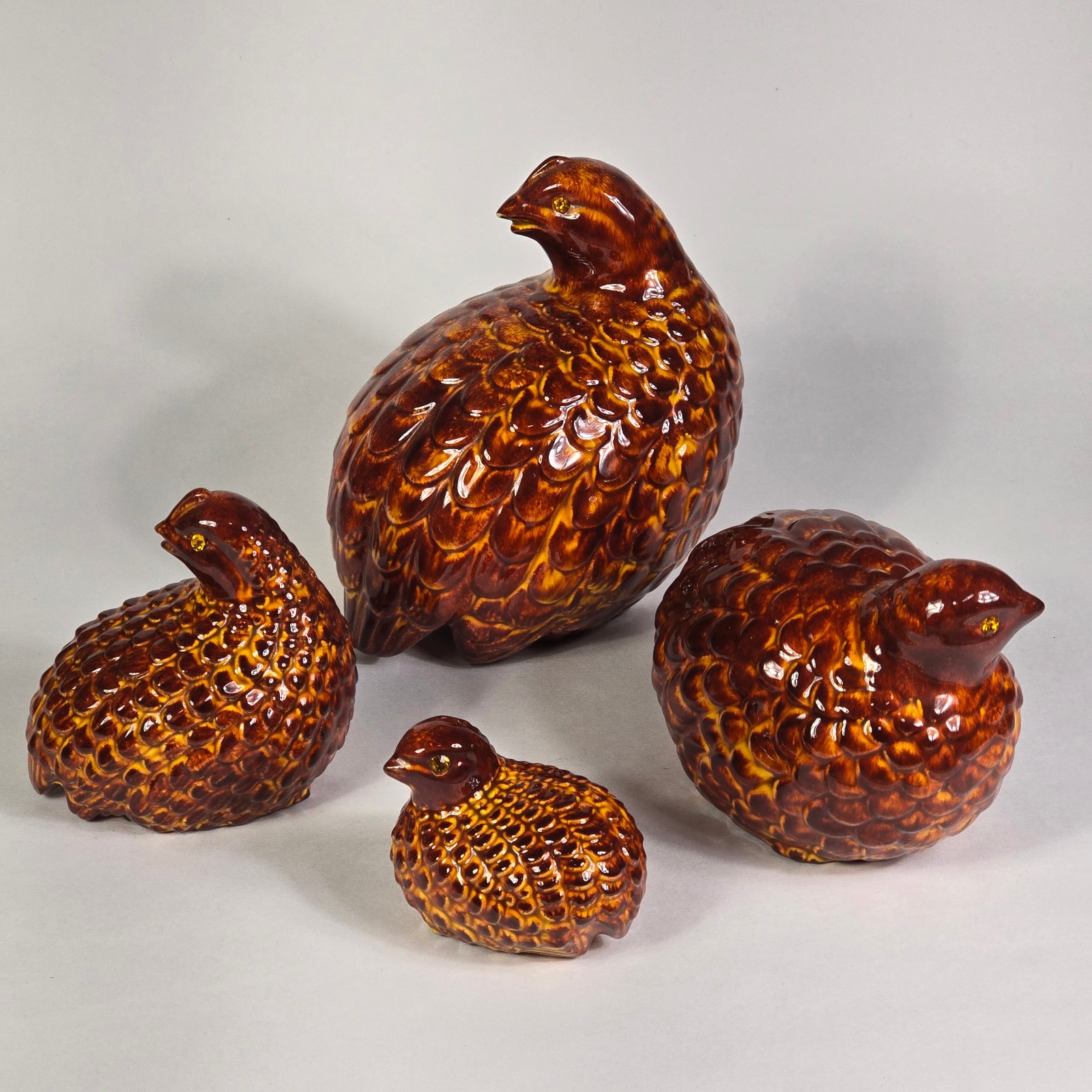 Vintage 1960’s MCM Arnels Pottery Figurine Set of 4 Partridges ~ Signed ~ Quail