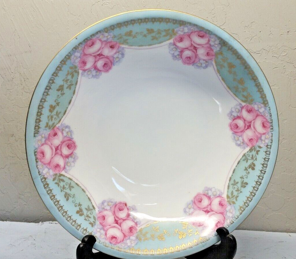 R S GERMANY BERRY SET 7 PC. DECORATED w/PINK FLOWERS