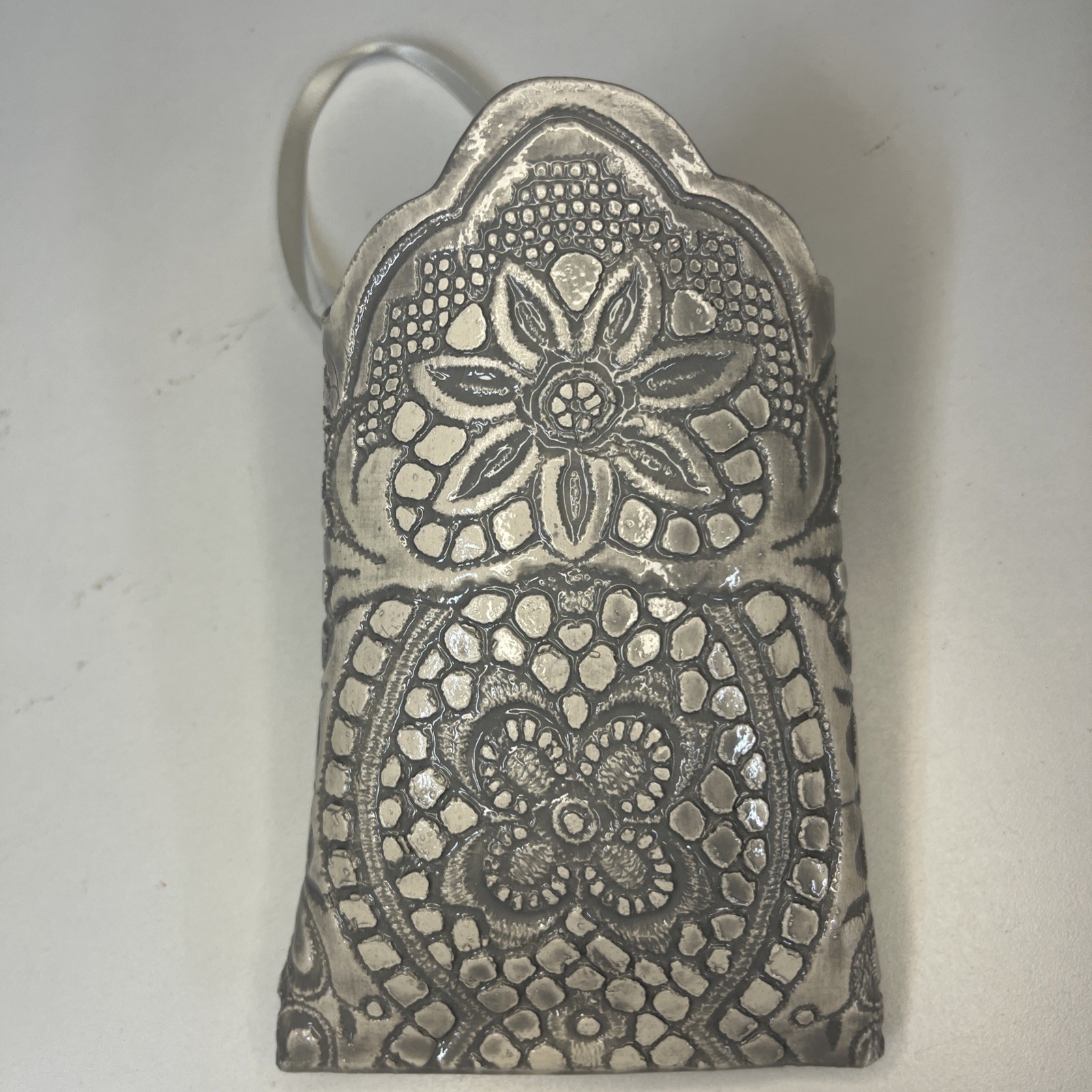 Studio Pottery Wall Pocket Embossed Floral Design Unique Decor Wall Art