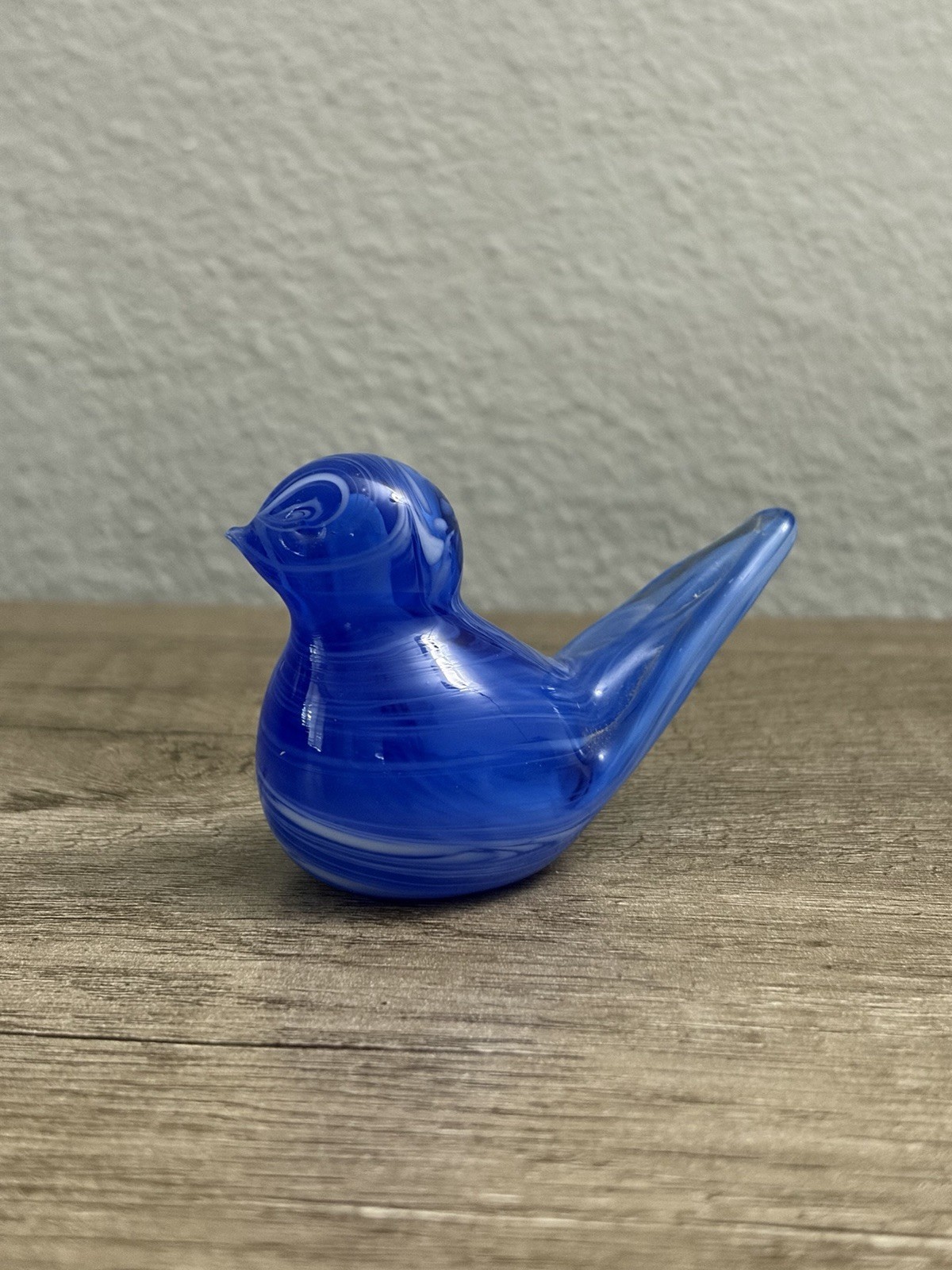 Vintage Gibson Glass Bird Blue Bird Swirl Happiness Paperweight 2”