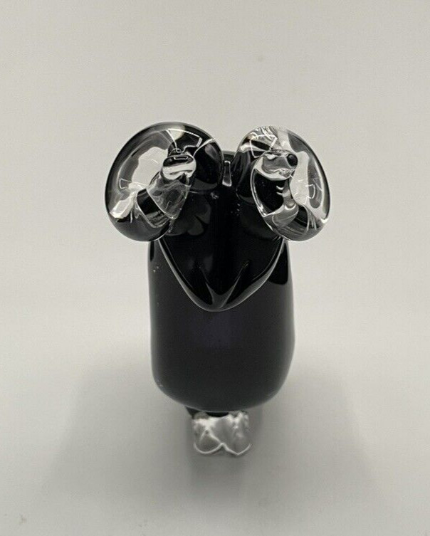 Langham Glass England Black & Clear Ram Art Glass Figurine