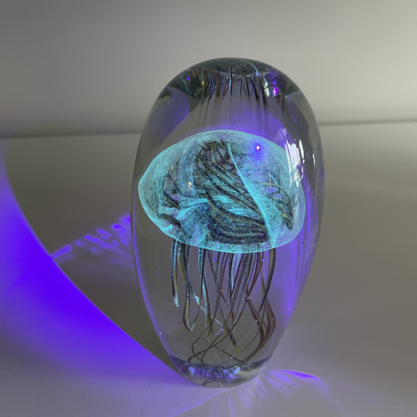 Large Glass Moon Jellyfish Sculpture 6” – Glows Under Black light