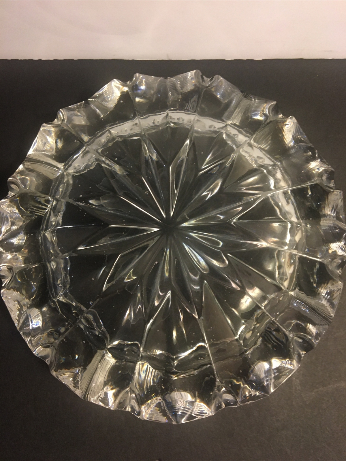 Vintage Bohemian Heavy Clear Cut Crystal Glass Ashtray