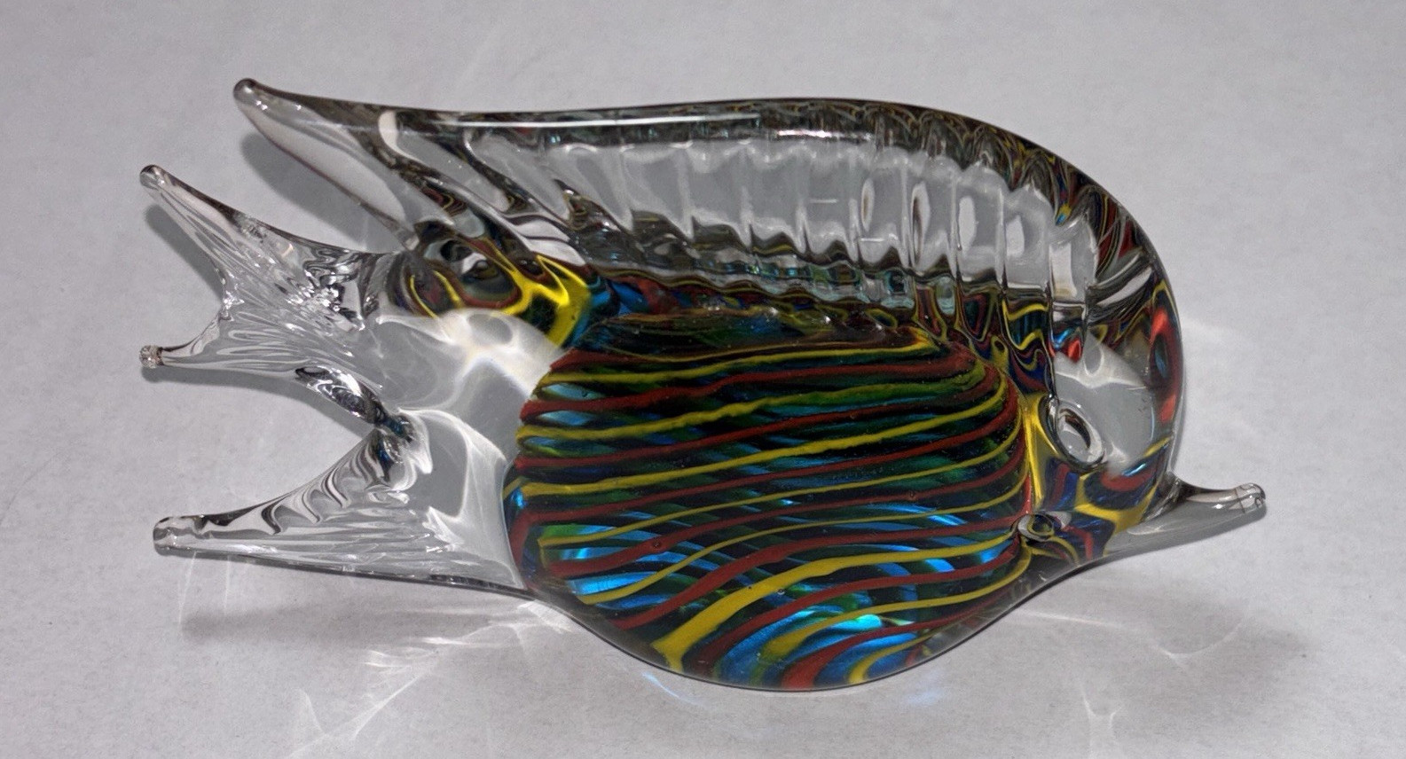 Glass Art Fish Figurine Clear Multicolor Striped Decorative Collectible