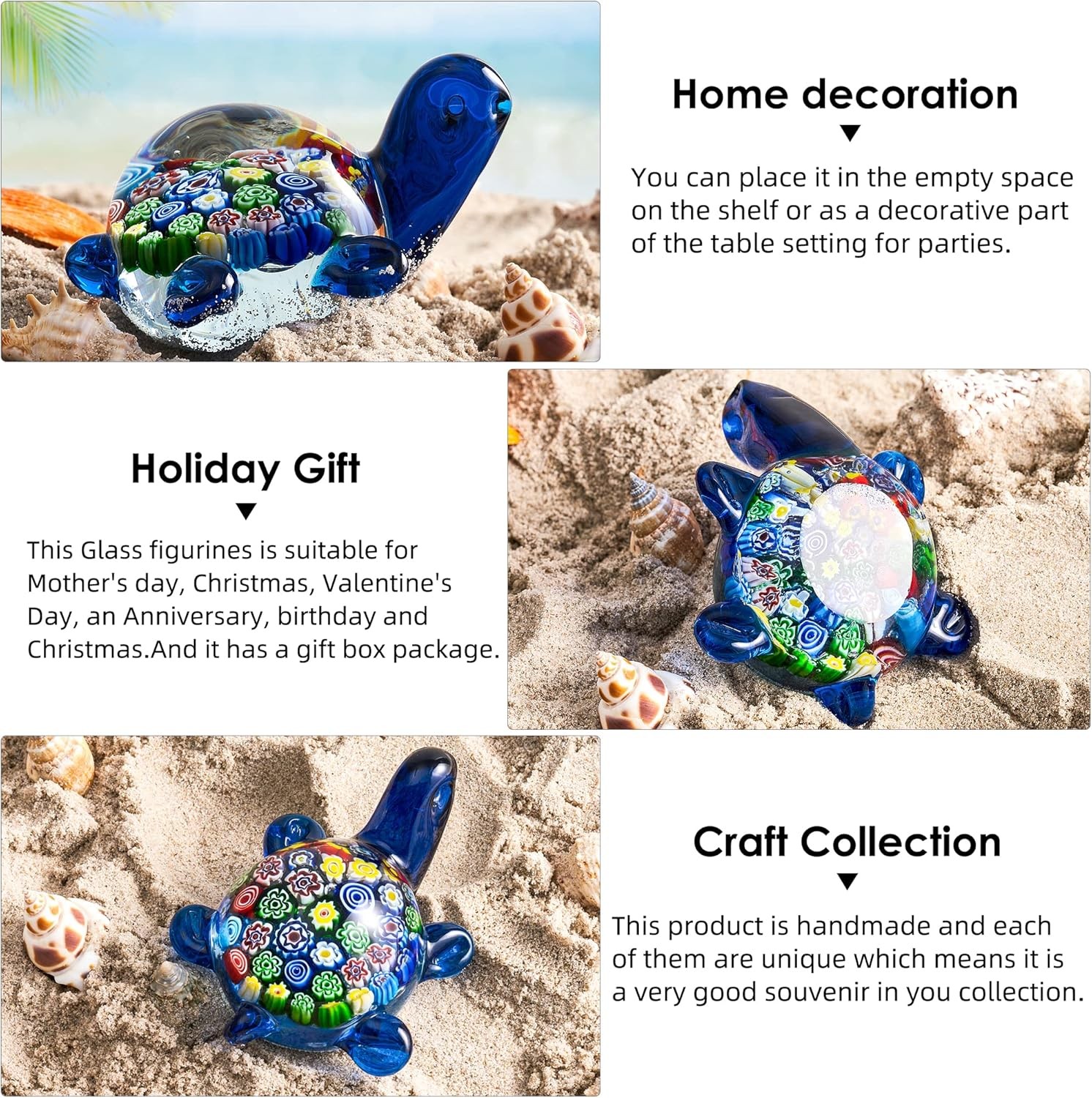 Hand Blown Glass Figurines Ball Ocean Waves Paperweight Home Decor Sea Turtle