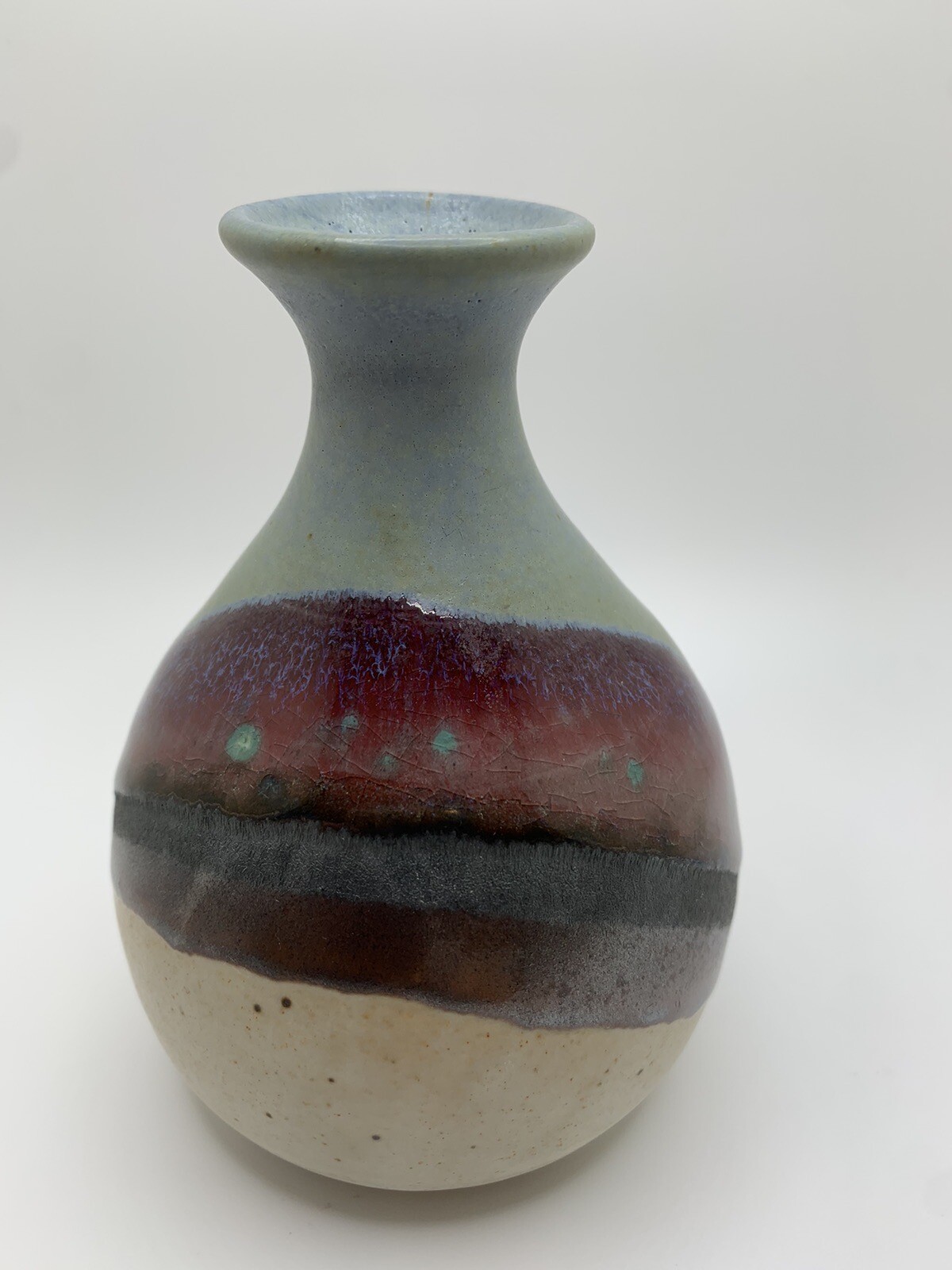 HANDMADE STONEWARE POTTERY VASE 4.75 INCHES TALL SIGNED CASHY