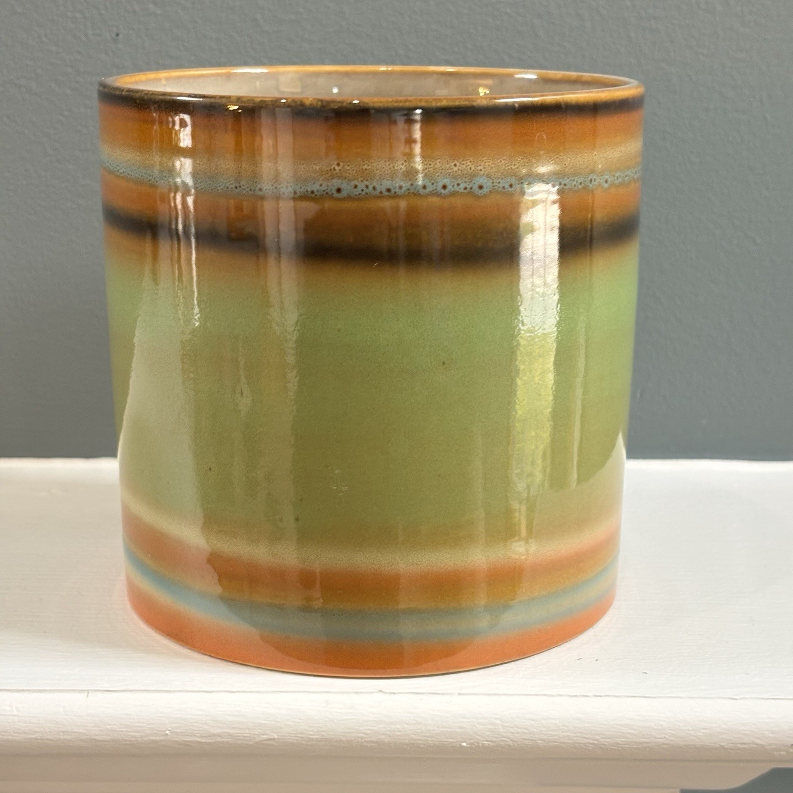 MCM Multi-Colored Hand Painted Glazed Crock Vase 5-1/8” Tall & Diameter