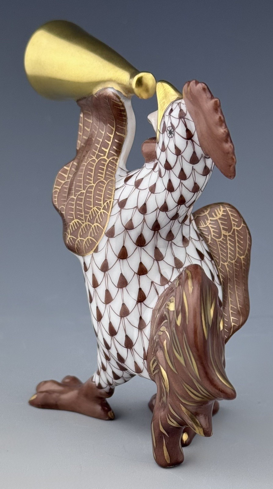🦋 MINT HEREND Crowing Rooster Bird Chocolate Fishnet Figurine ($435 Retail)