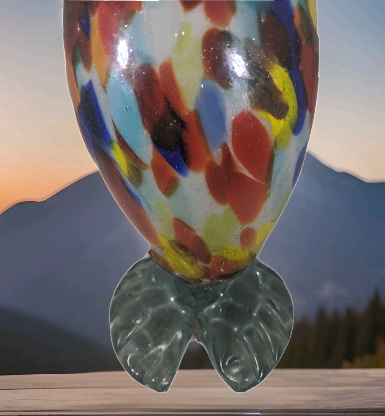 MURANO ART GLASS LARGE 11.5″ BIRD OWL VASE HAND BLOWN CONFETTI COLORFUL PRIMROSE