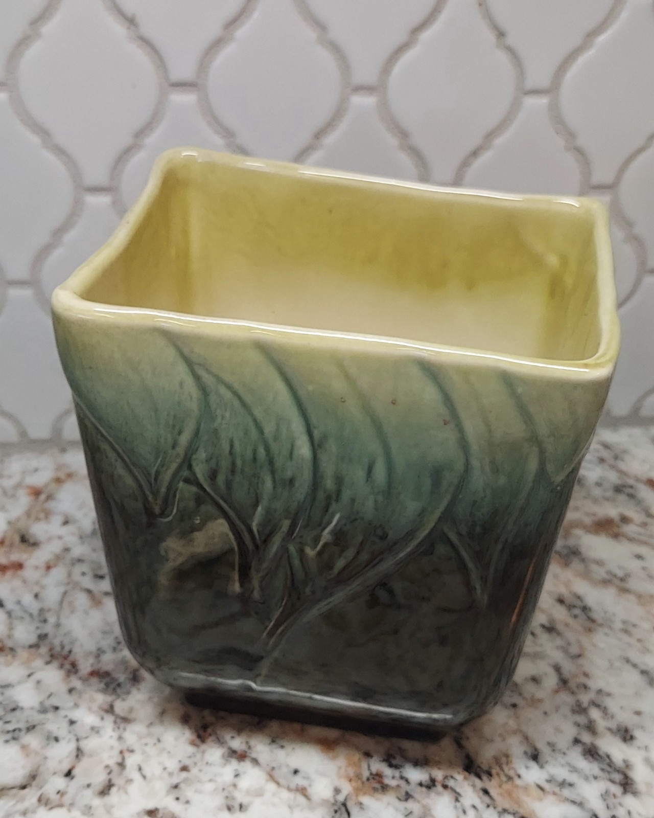 Hull 116 Mid Century Green & Yellow Ceramic Glazed Vase or Planter 5x3x6Tall