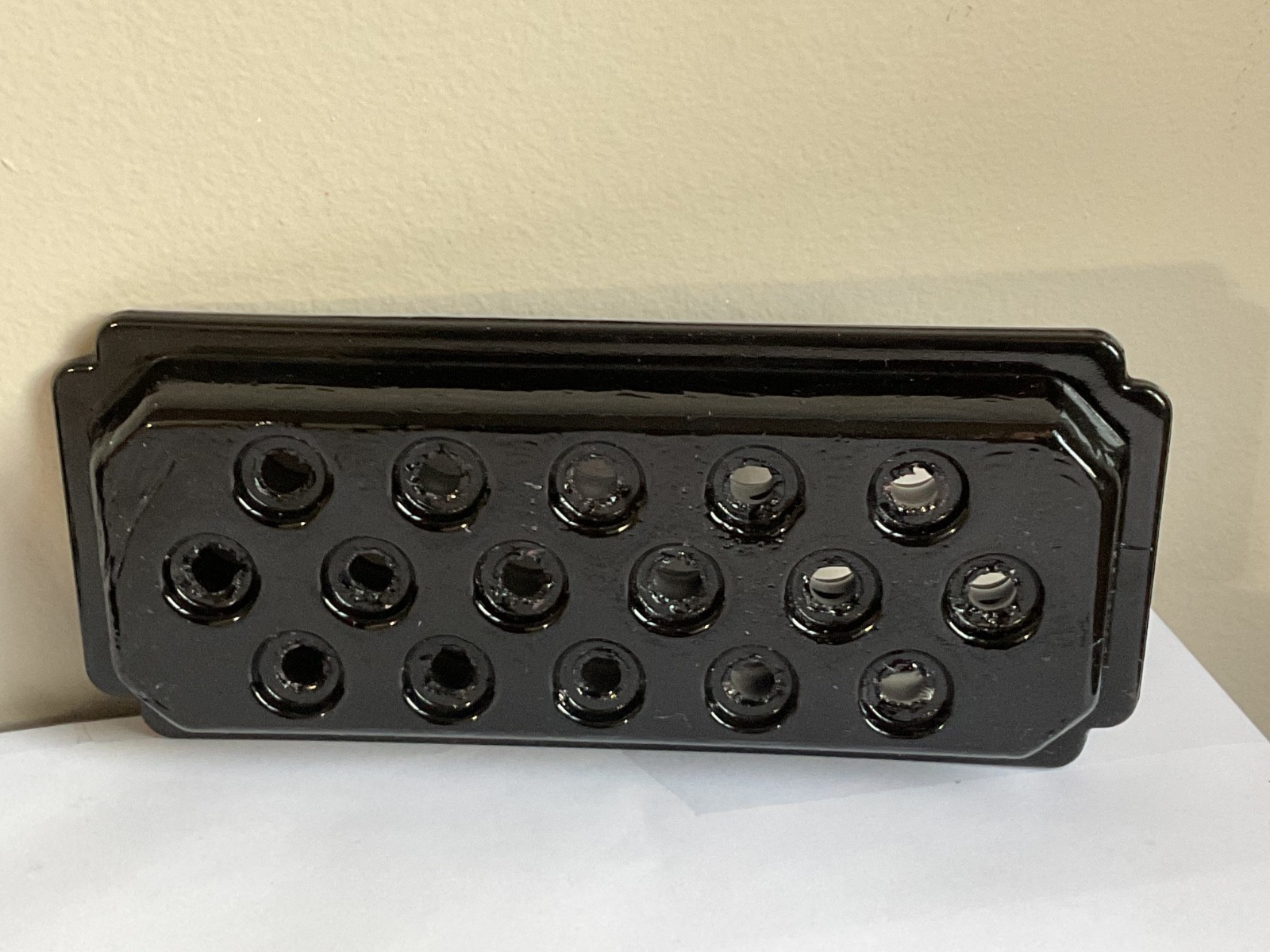Vintage LE Smith Black Amethyst Footed Window Box Vase Flower Frog Rectangular