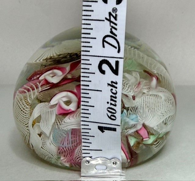 VTG Murano Paperweight Fratelli Toso Pink, White Latticino Art Glass Foil Label