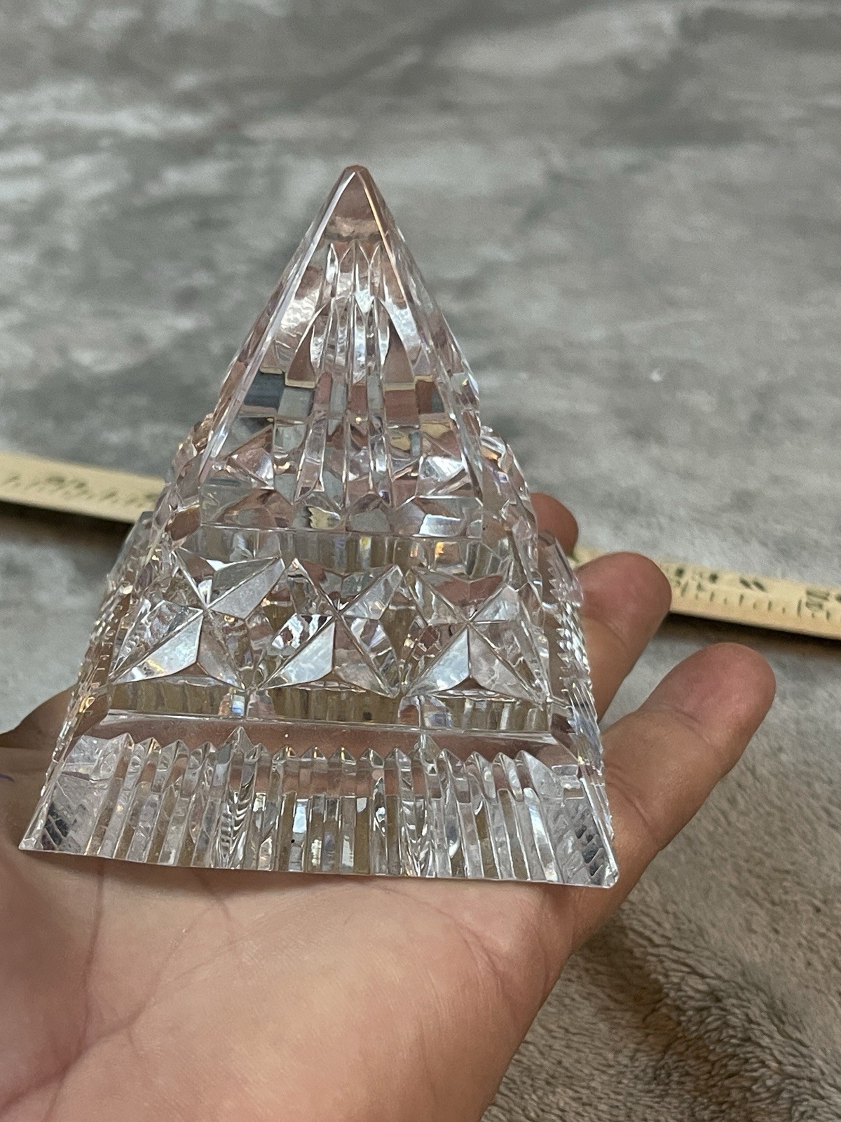 Vintage Waterford Crystal Pyramid With 3 Different Cuts Paperweight ( flaw )