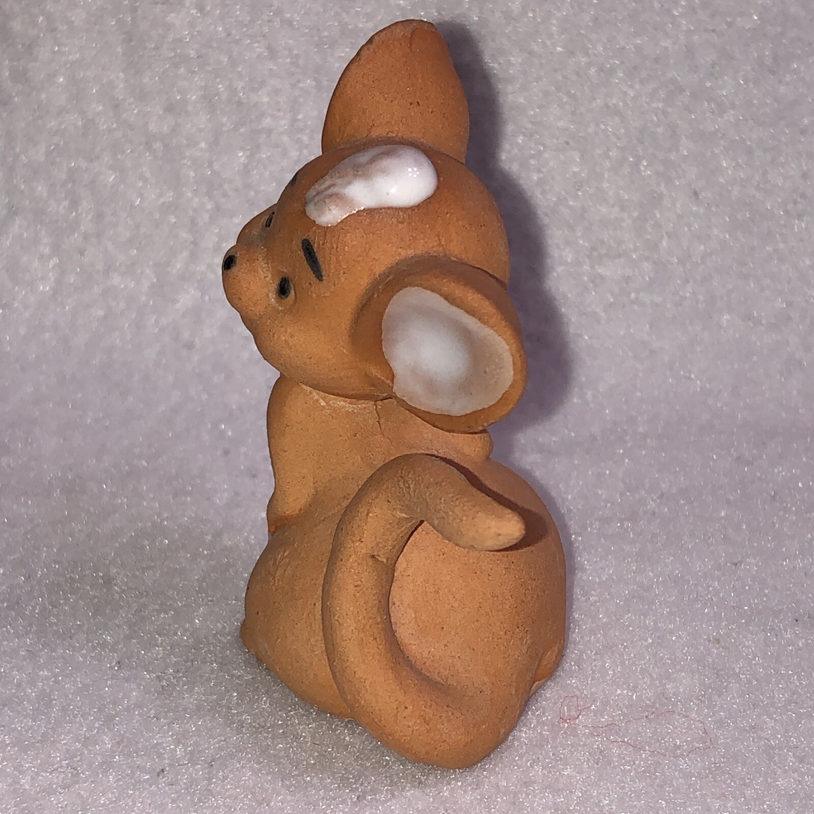 Terra Cotta Style Pottery Clay Mouse Figurine with Glazed Details Stamped “C”