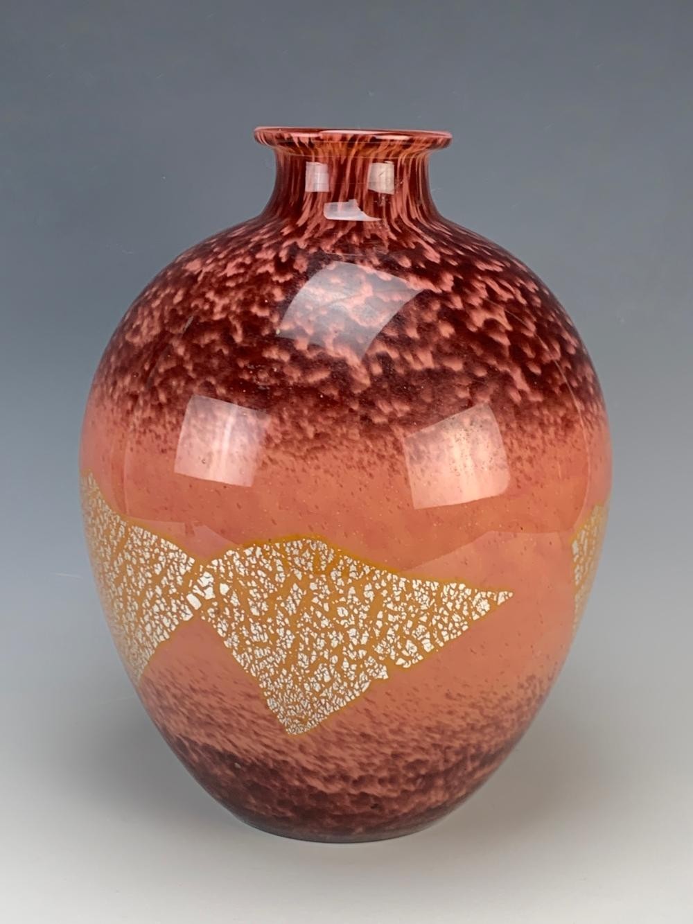 A. Delatte Nancy Mottled Silver Flecks Sgd Vase