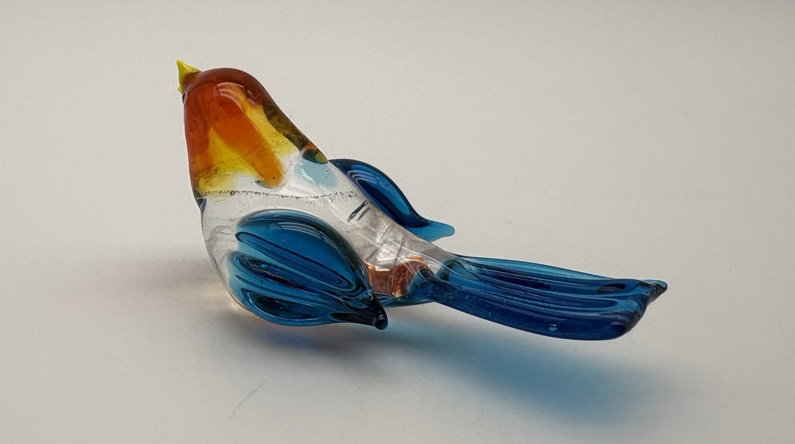 Vintage Small Hand Blown Glass Bird Figurine Decor Multicolored Tiny Miniature