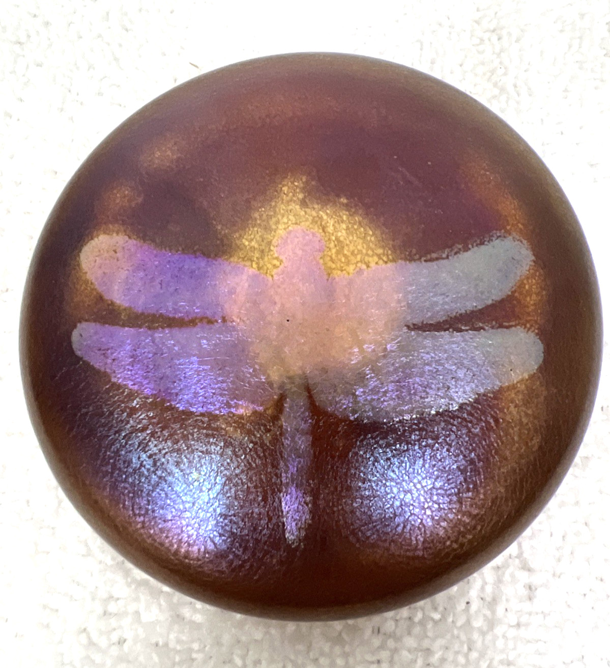 Handblown Gold Iridescent Dragonfly Art Glass Paperweight Artist E Chambers 2006