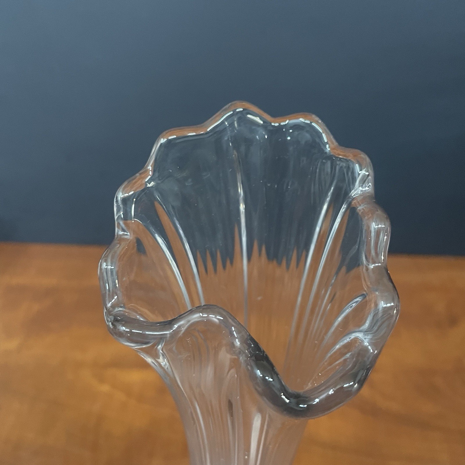 Vintage MCM Clear Swung Art Glass Finger Vase 9.75”