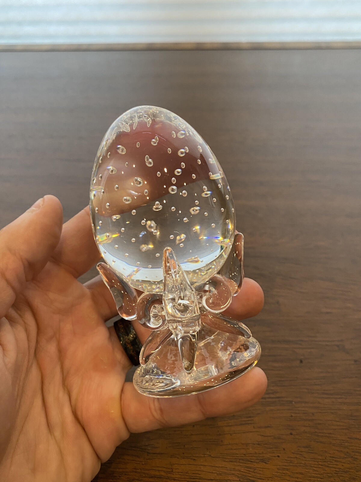 STUNNING VTG STEUBEN Lloyd Atkins Crystal Egg Paperweight W/Bubbles SIGNED 4.25″