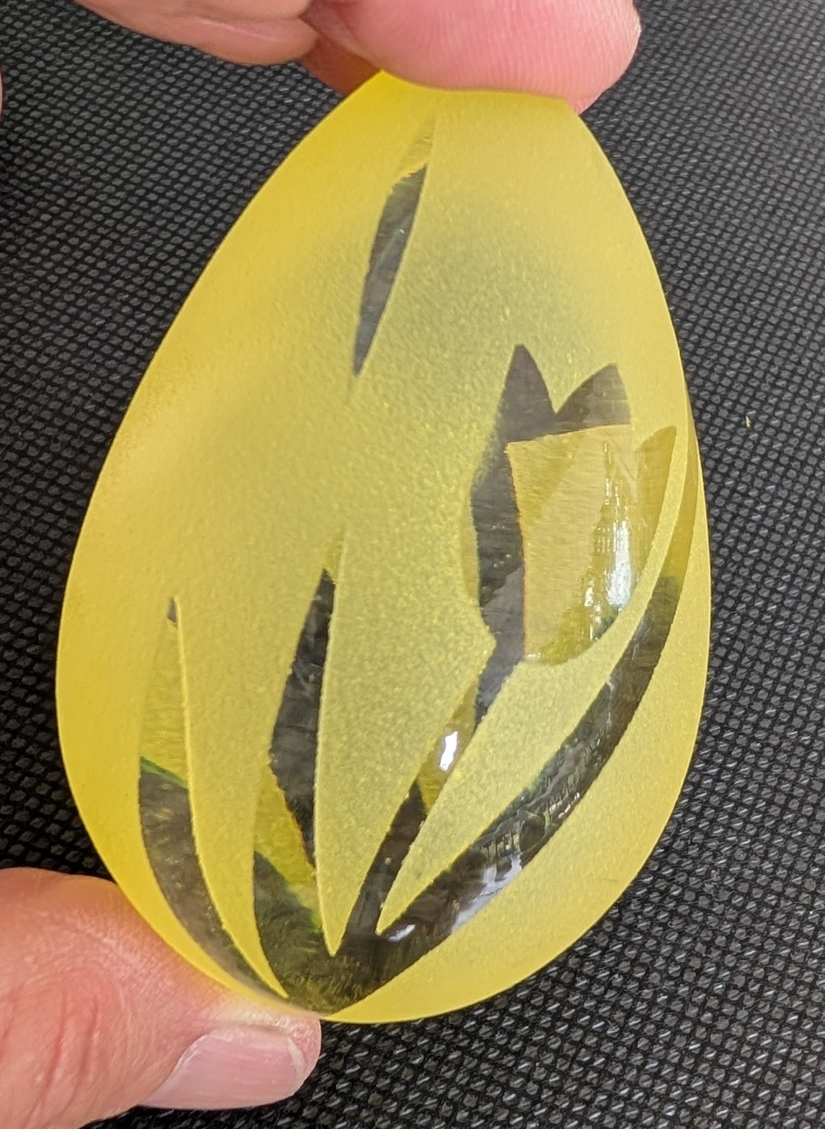 Vtg Pilgram Glass Sand Carved Egg Yellow with Tulips Original Box Acrylic Stand