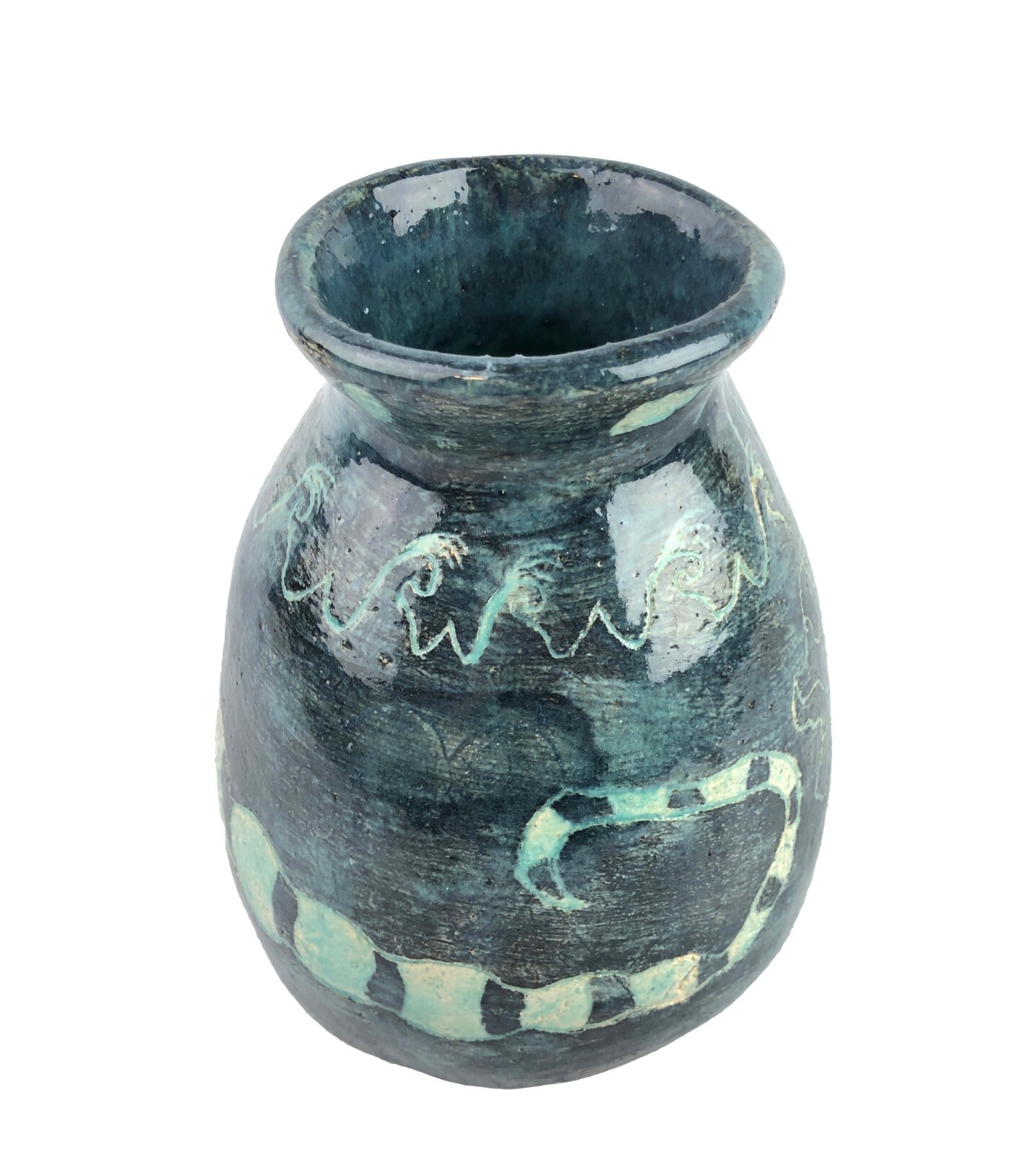 Studio Art Pottery Vase Decorated with Ocean Theme Giant Sea Monster Octopus