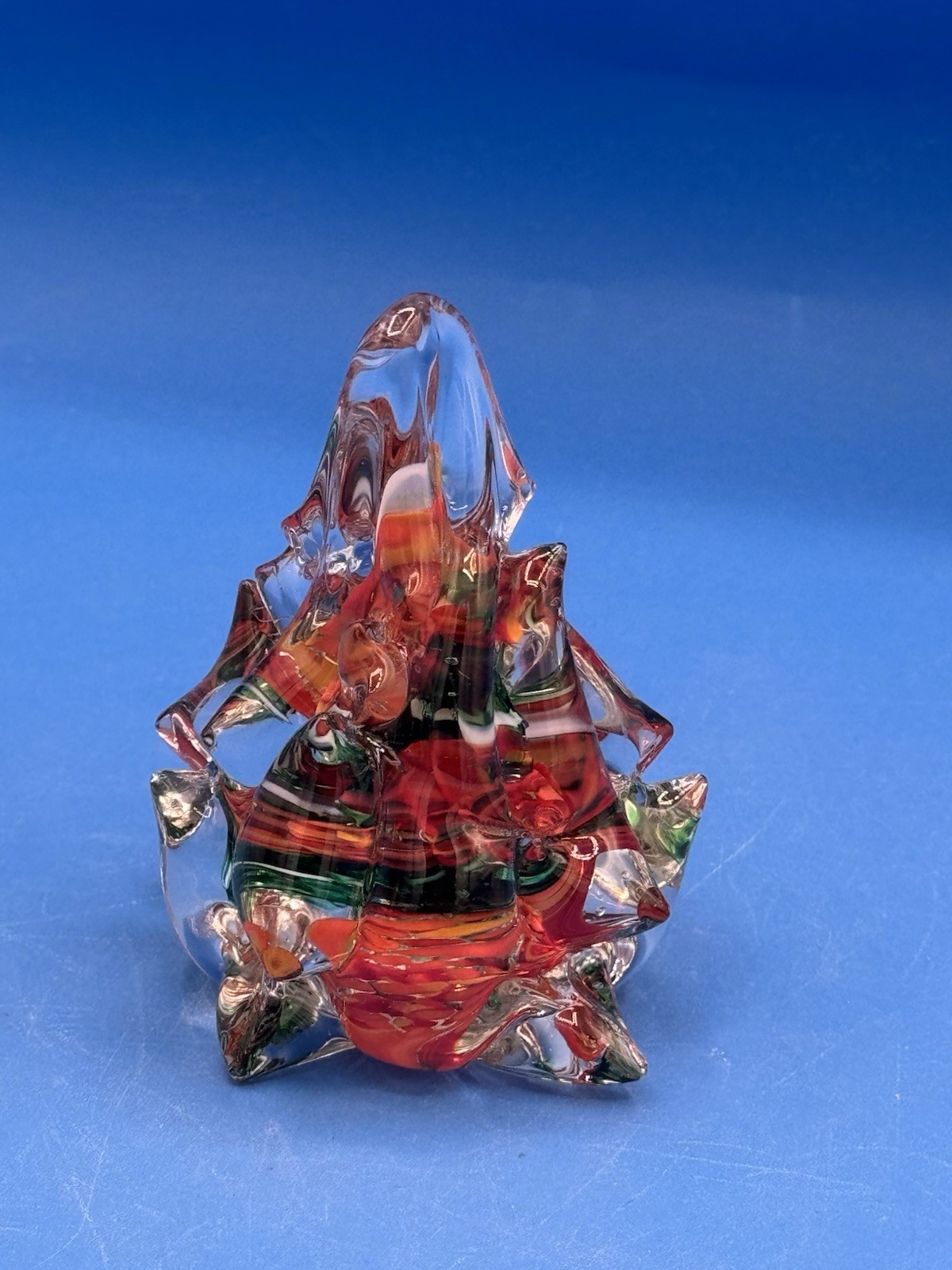 Art Glass Christmas Tree 3 1/2” MCM Colors – Signed By Artist & Dated
