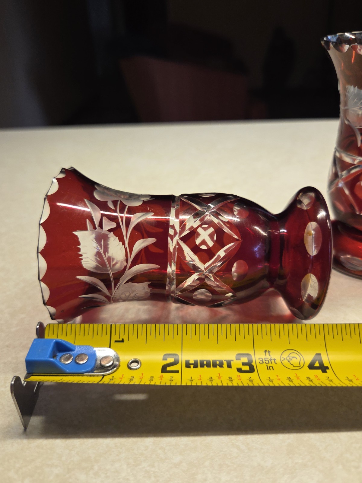 Vintage Bohemian Ruby Red Cut to Clear Crystal Bud Vases Hand Blown Egermann…